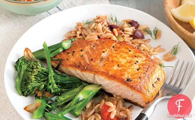 Seared Salmon Fillets with Orzo Pilaf