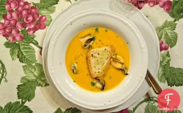 Luscious Pumpkin & Butternut Squash Soup With Steamed Mussels