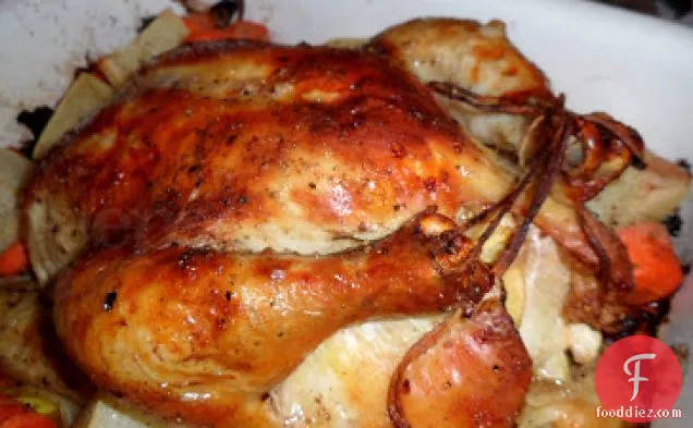 सब्जियों के साथ लहसुन भुना हुआ चिकन