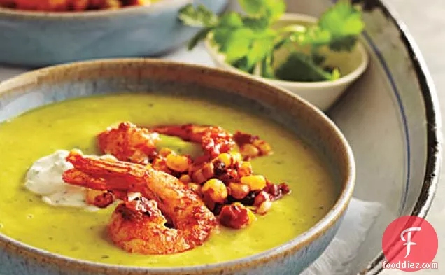 Chilled Avocado Soup with Seared Chipotle Shrimp