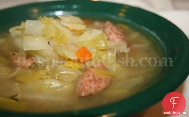 Leek and Cabbage Soup with Andouille Sausage