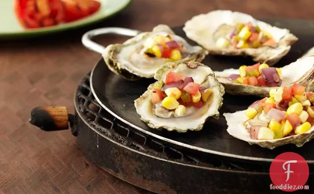 Grilled East Coast Oysters with Corn Jalapeño Salsita