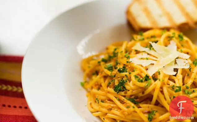 Pasta In Creamy Tomato Sauce With Pumpkin Seeds