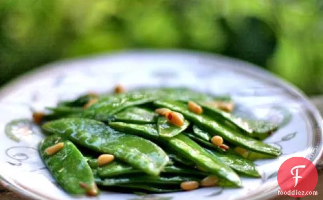 Snow Peas with Pine Nuts and Mint