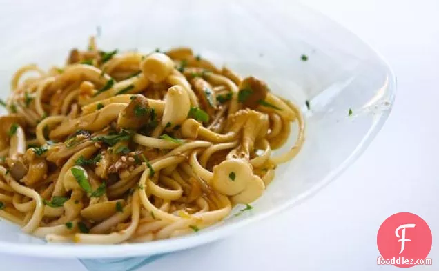 Noodles with Mushrooms and Lemon Ginger Dressing