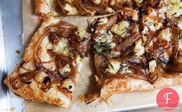 Caramelized Onion Tart with Gorgonzola and Brie