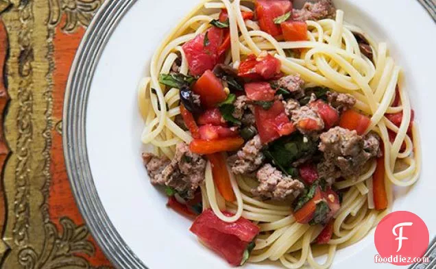 Pasta with Sausage, Tomatoes and Roasted Peppers