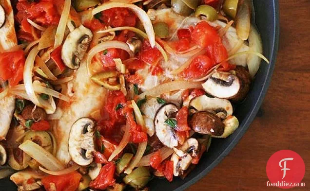 Tilapia with Olives, Mushrooms, and Tomatoes