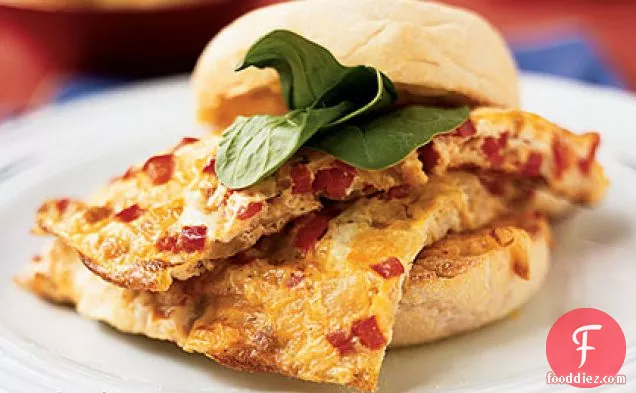Smoked Mozzarella, Spinach, and Pepper Omelet Sandwiches