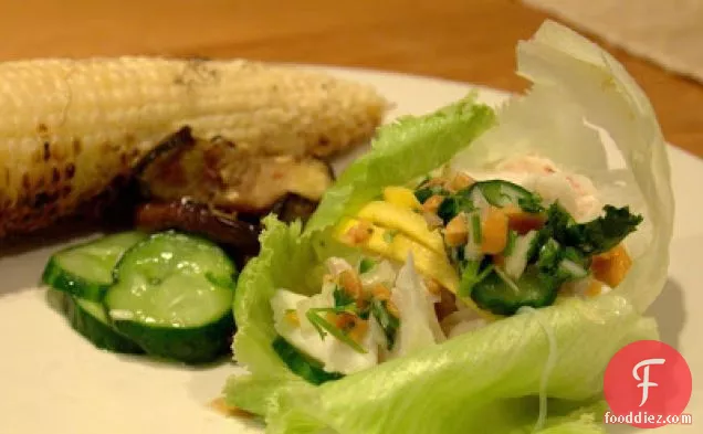 Lettuce Wraps With Cod, Cucumber Salad, Peanut Relish, And Nuoc