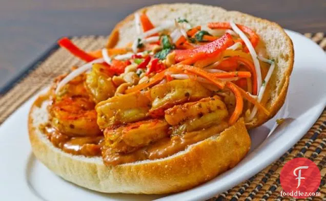 Spicy Peanut Shrimp Sandwich with Thai Style Slaw