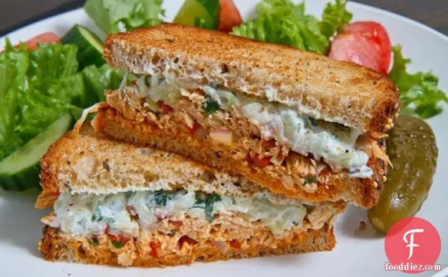 Souvlaki' Chicken Salad Sandwich with Roasted Red Peppers and Feta