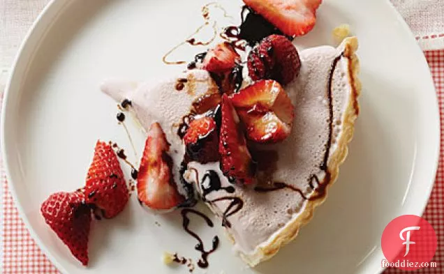 Strawberry Frozen Yogurt Pie with Balsamic Syrup