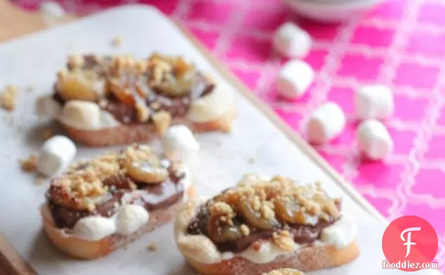 Roasted Banana and Nutella S’mores Bruschetta