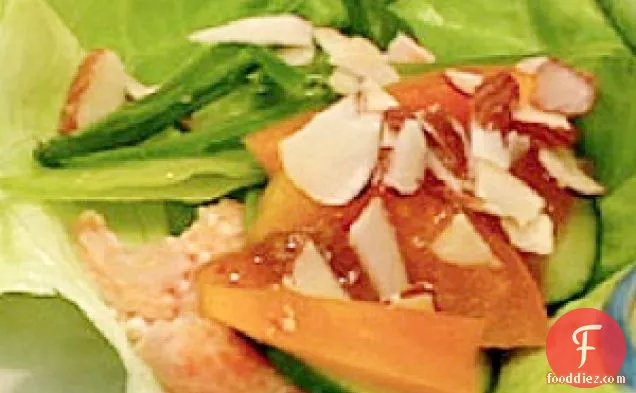 Light Poached Salmon Lettuce Wraps with an Apricot Dipping Sauce