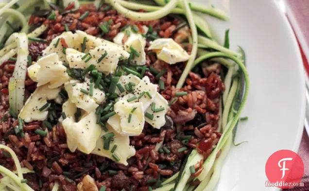 Brie Cheese, Red Rice And Spaghetti Courgettes