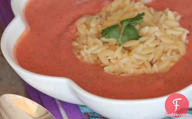 Skinny Tomato Soup with Cheesy Orzo