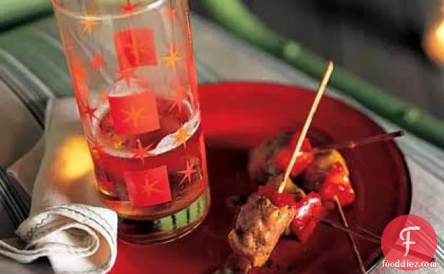 Spiced Pork-and-Red Pepper Skewers with Meteoric Mango Sauce