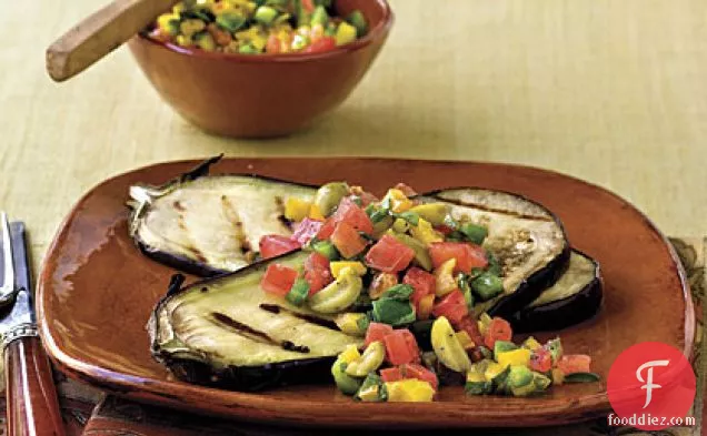 Grilled Eggplant With Sweet Pepper-Tomato Topping