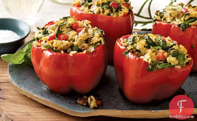 Stuffed Peppers with Thai Curry Rice and Mushrooms