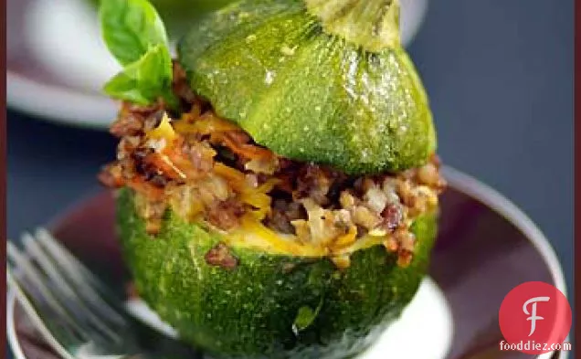 Stuffed Round Zucchinis With Red Rice And Vegetables