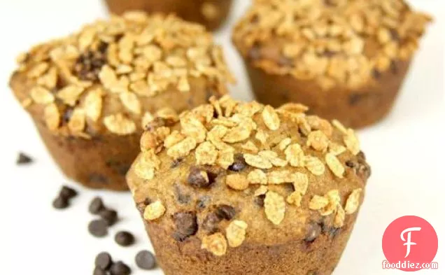 Banana Chocolate Chip Muffins with Granola Crunch Topper