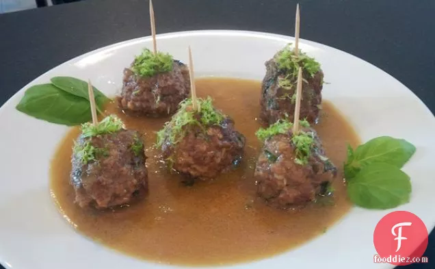 Thai Meatballs with Basil, Lime and Coconut Curry Sauce