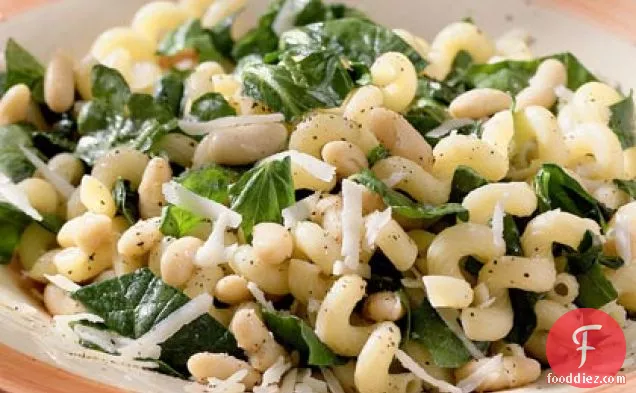 Cavatappi with Spinach, Beans, and Asiago Cheese