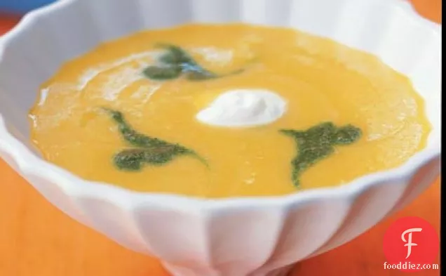 Yellow Pepper Soup with Cilantro Purée