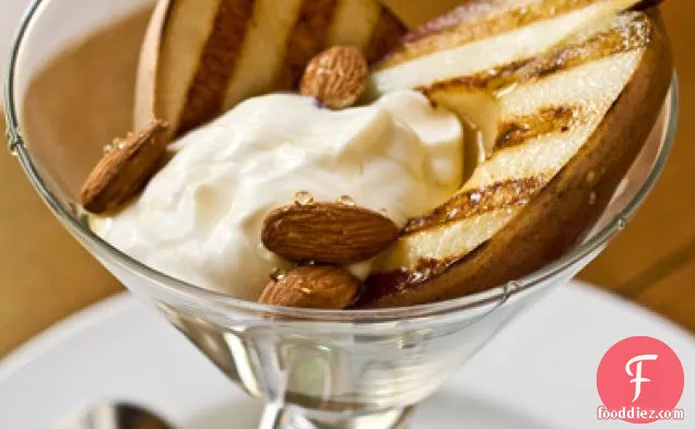 Grilled Pears with Honey-Whipped Greek Yogurt and Toasted Almonds