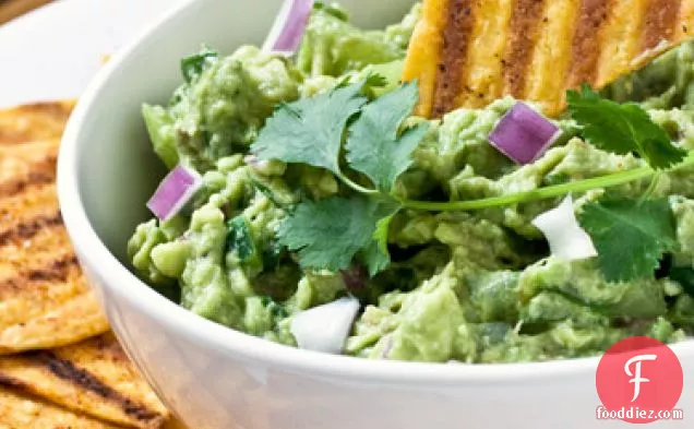 Grilled Tortilla Chips with Grilled Tomatillo Guacamole