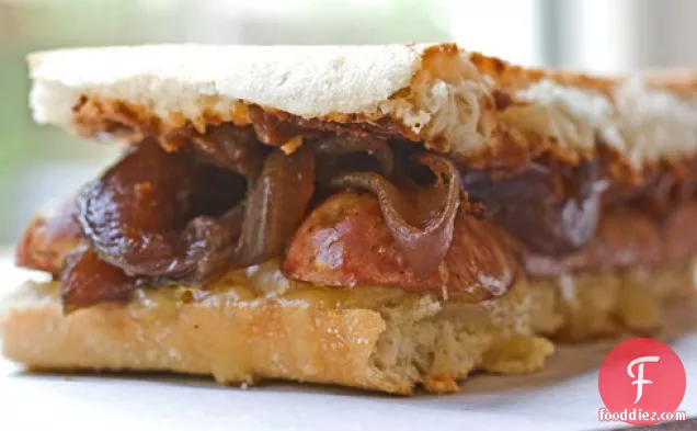 Chicken Sausage, Apple Butter and Fontina Panini with Caramelized Red Onions