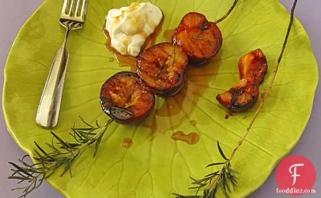 Grilled Plums with Rosemary Balsamic Glaze & Mascarpone