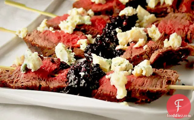 Beef Tenderloin Skewers with Cranberry Port Peppercorn Relish & Gorgonzola