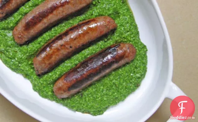 Grilled Sausages with Arugula Pesto