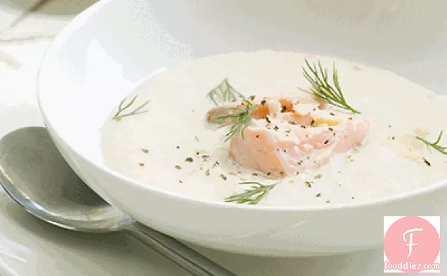 Creamy Salsify Soup with Salmon