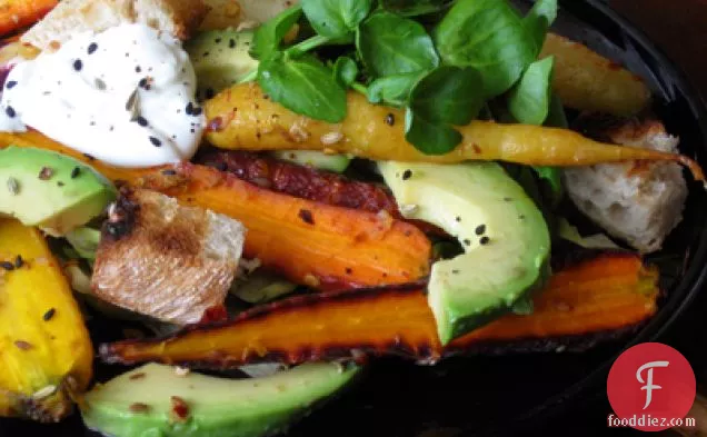 Spicy Roasted Carrot, Goat Cheese & Avocado Salad