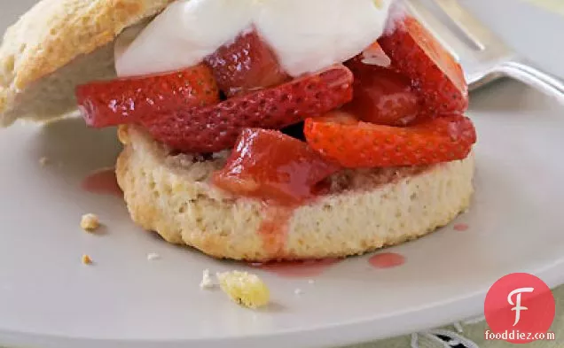 Rhubarb and Strawberry Vanilla Scented Shortcakes with Ginger Creme Fraiche
