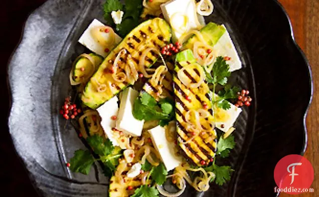 Grilled Zucchini with Pink Peppercorns and Feta
