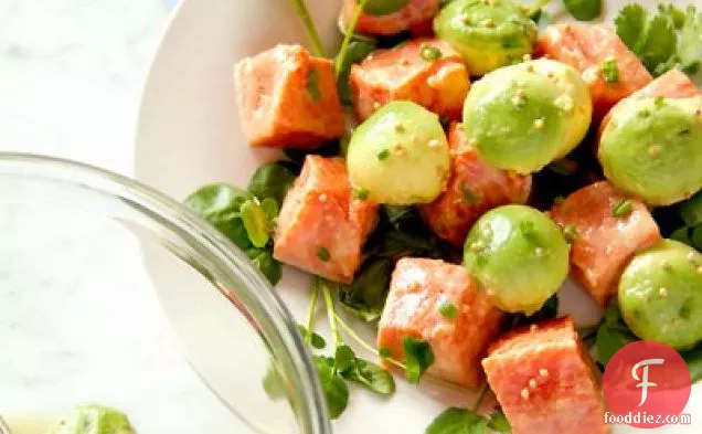 Marinated Wild Alaskan Salmon and Avocado Salad with Watercress