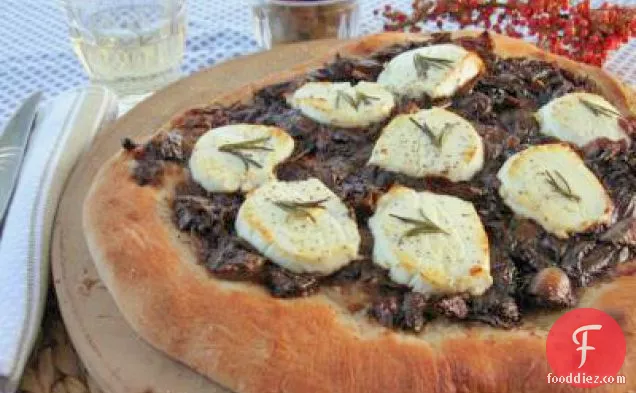 Caramelized Balsamic Onion Pink Peppercorn Pizza with Rosemary & Goat Cheese