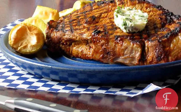 Chili Rubbed Rib Eye with Cilantro Butter