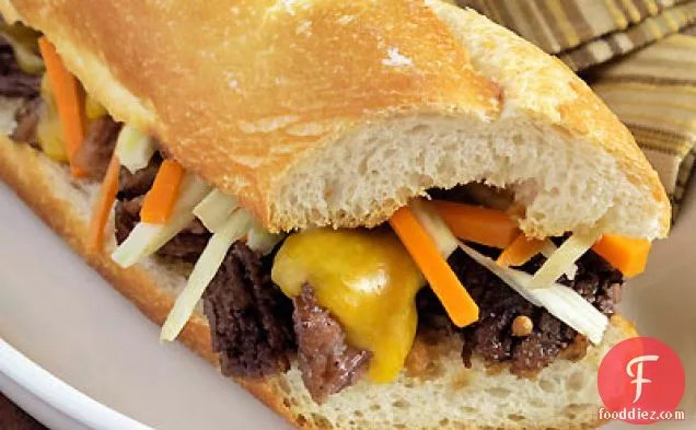 Ale-Braised Short Rib Sandwich with Horseradish & Pickled Vegetables