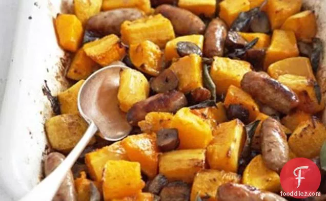 Butternut Squash With Sausages & Chestnuts