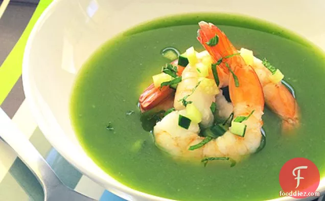 Cold Spicy Cucumber Soup with Poached Shrimp