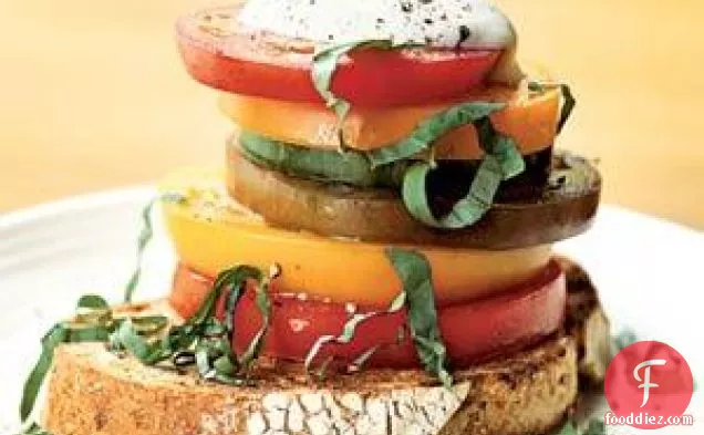 Stacked Heirloom Tomato Salad with Ricotta Salata Cream