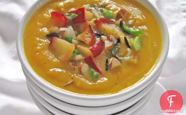 Roasted Butternut Squash Soup with Wild Rice and Apples