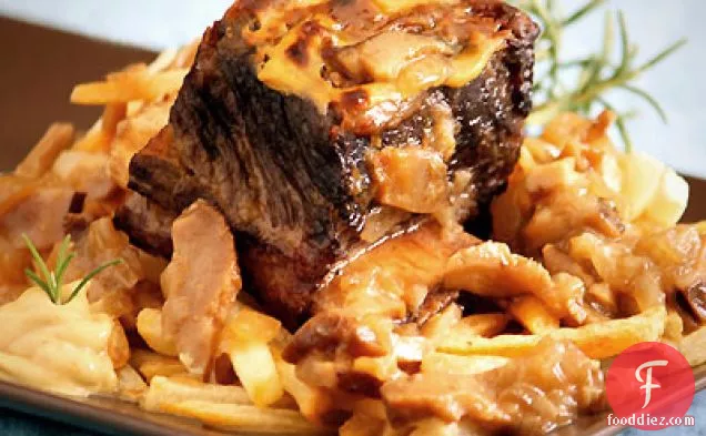 Ale-Braised Mustard-Glazed Short Ribs with French Fries