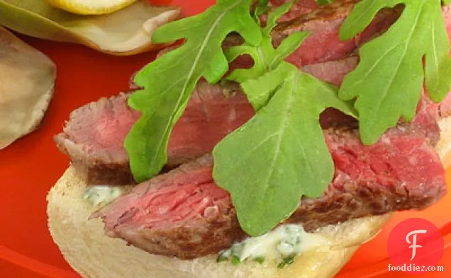 Beef Tenderloin Sandwiches with Herb Mayonnaise and Arugula