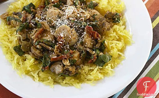 Spaghetti Squash with Chicken, Mushrooms and Spinach